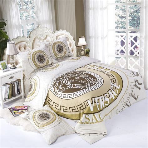 white and gold versace blanket|Versace bedroom set.